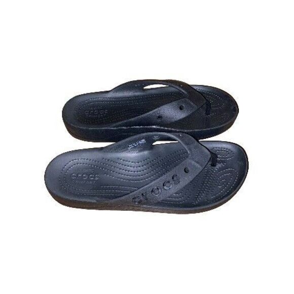 Crocs Baya Sandals Women's Size 10 Platform Flip Flop Thong BLACK Rubber - Picture 2 of 6